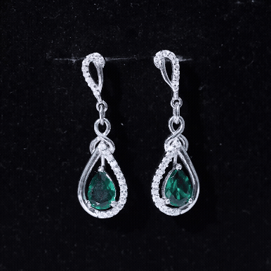 Lab Grown Emerald Moissanite Designer Drop Earrings