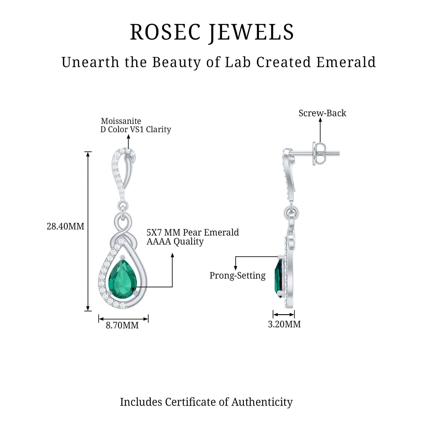 Lab Grown Emerald Moissanite Designer Drop Earrings