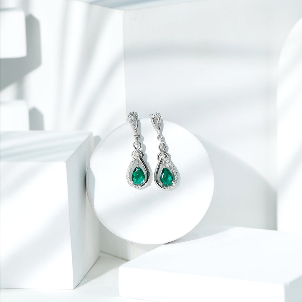Lab Grown Emerald Moissanite Designer Drop Earrings