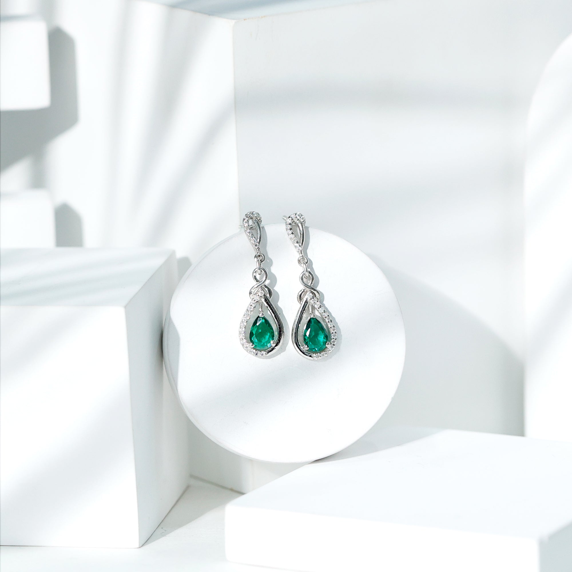 Lab Grown Emerald Moissanite Designer Drop Earrings