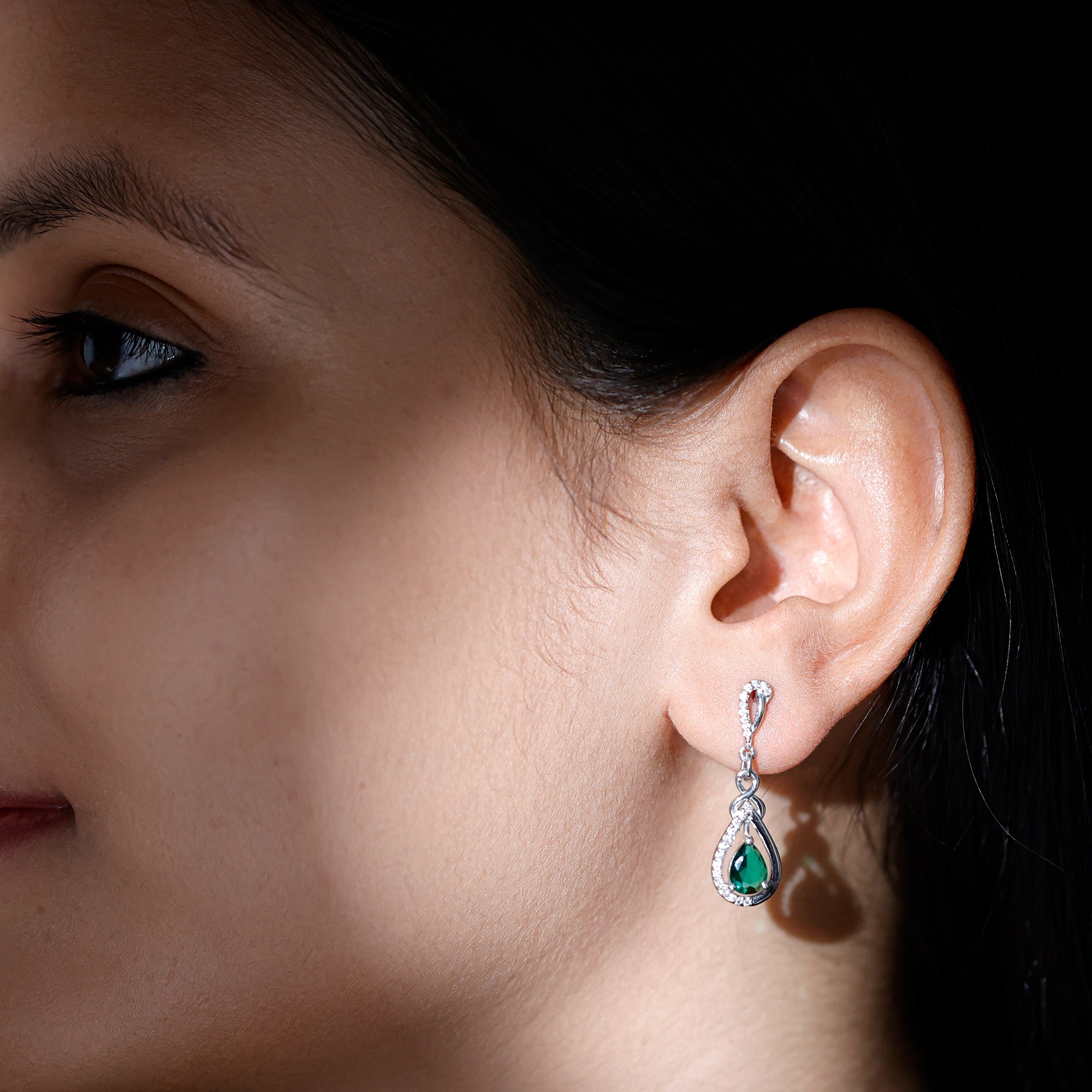 Lab Grown Emerald Moissanite Designer Drop Earrings