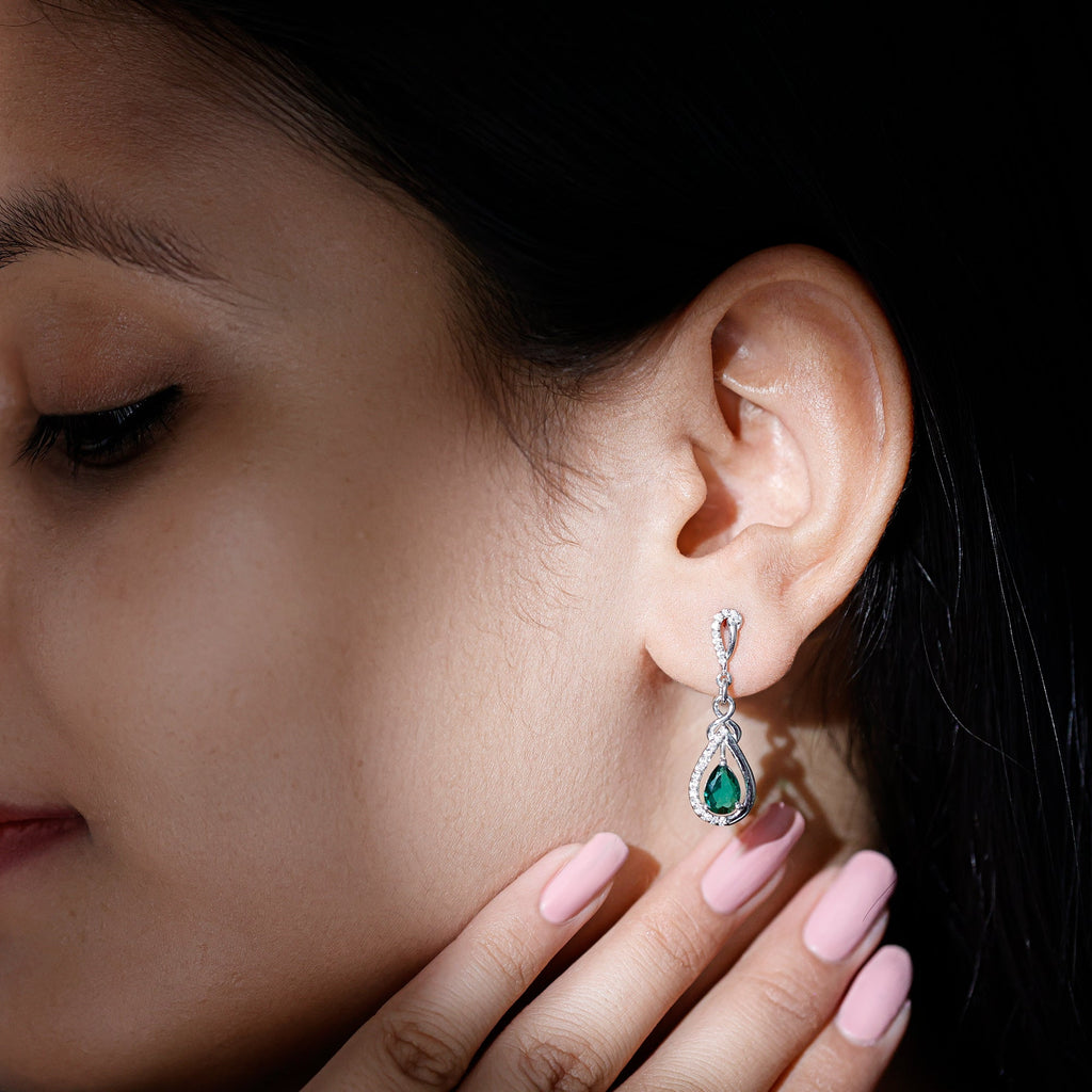 Lab Grown Emerald Moissanite Designer Drop Earrings
