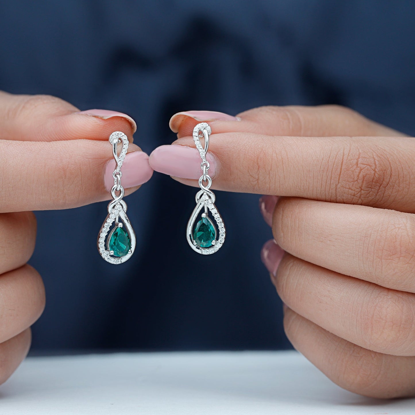 Lab Grown Emerald Moissanite Designer Drop Earrings