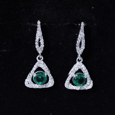 Lab Grown Emerald Drop and Dangle Earrings with Moissanite