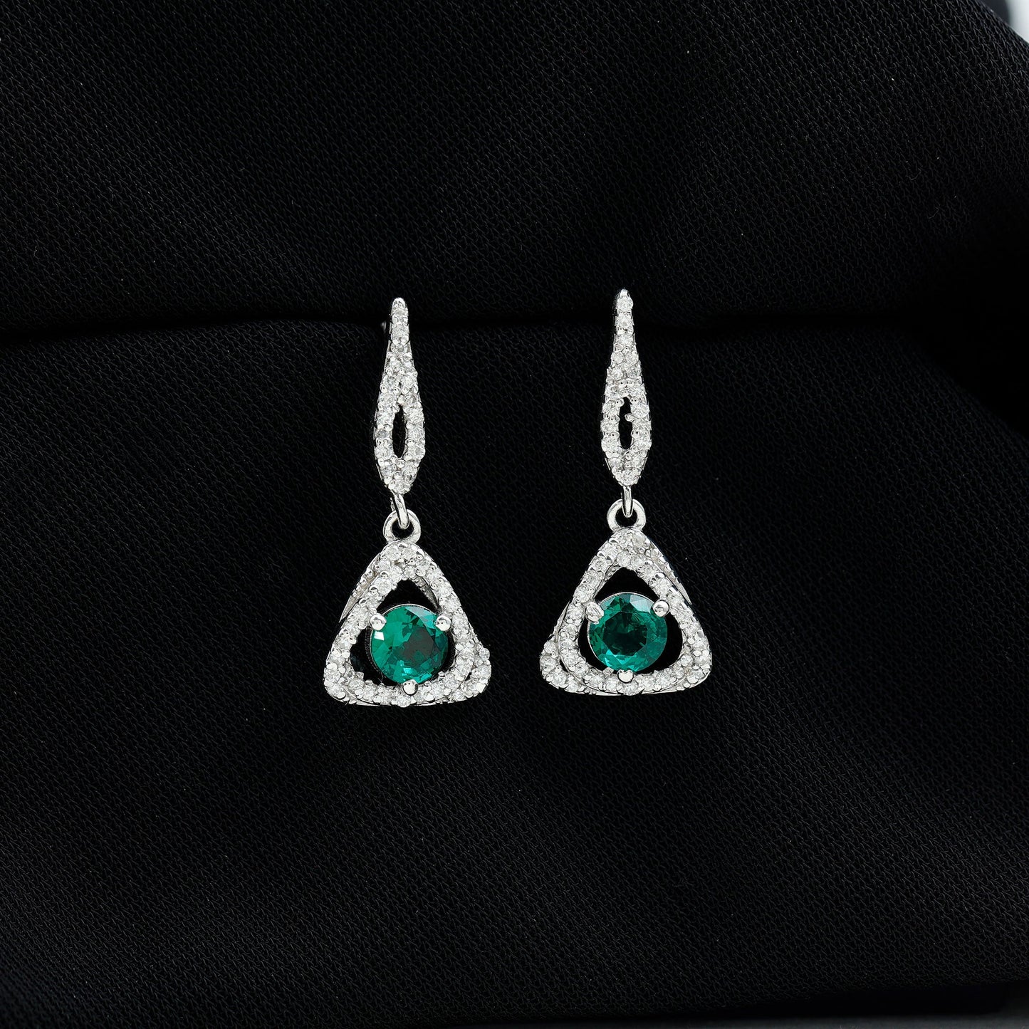 Lab Grown Emerald Drop and Dangle Earrings with Moissanite