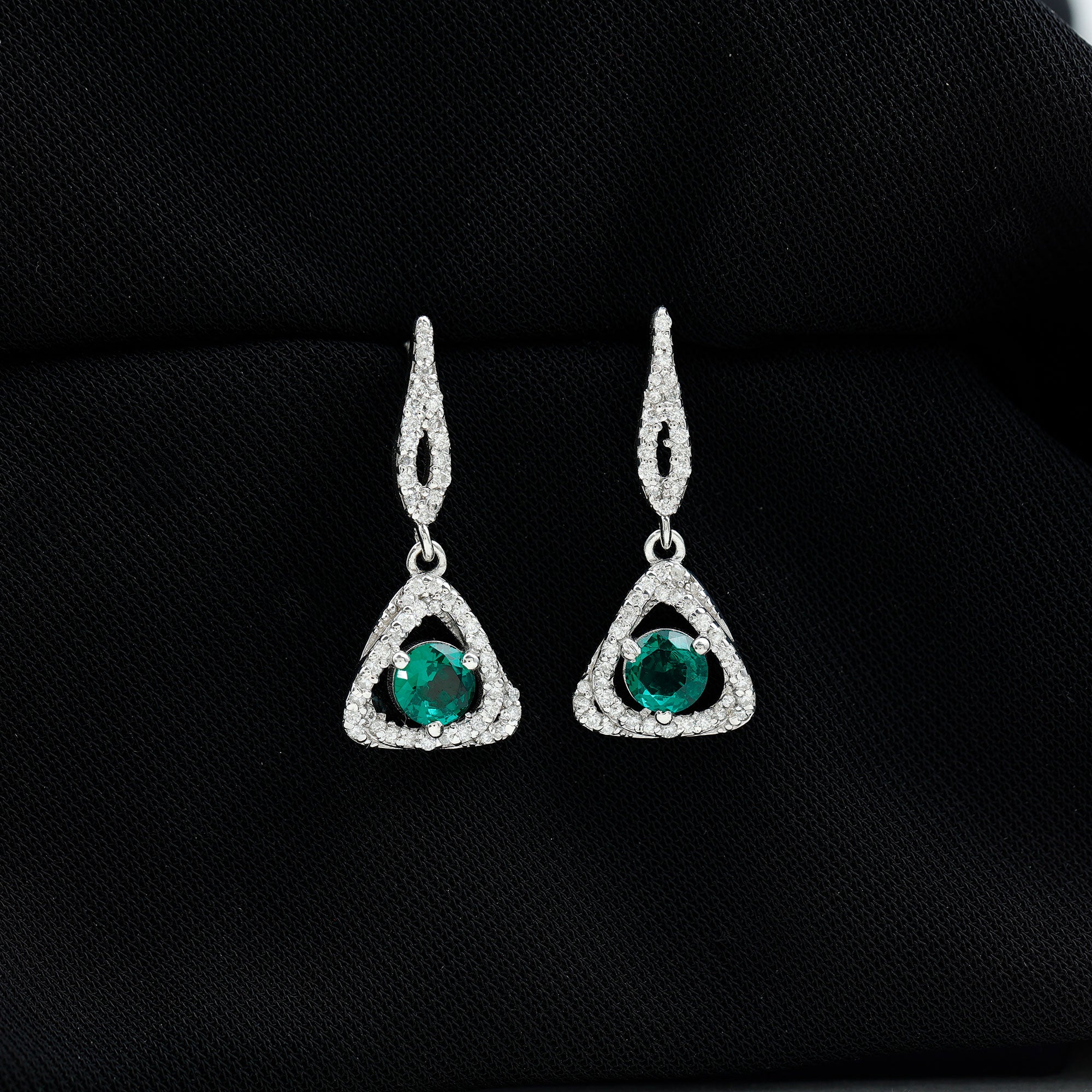 Lab Grown Emerald Drop and Dangle Earrings with Moissanite