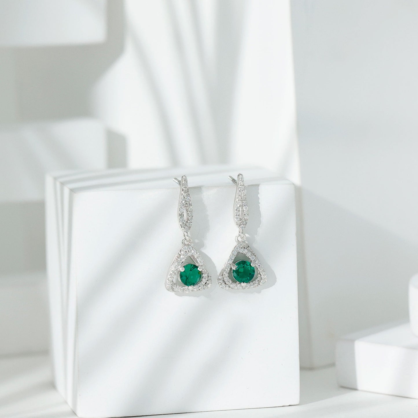 Lab Grown Emerald Drop and Dangle Earrings with Moissanite