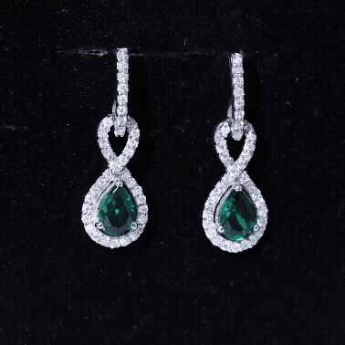 Lab Created Emerald Infinity Drop Earrings with Moissanite