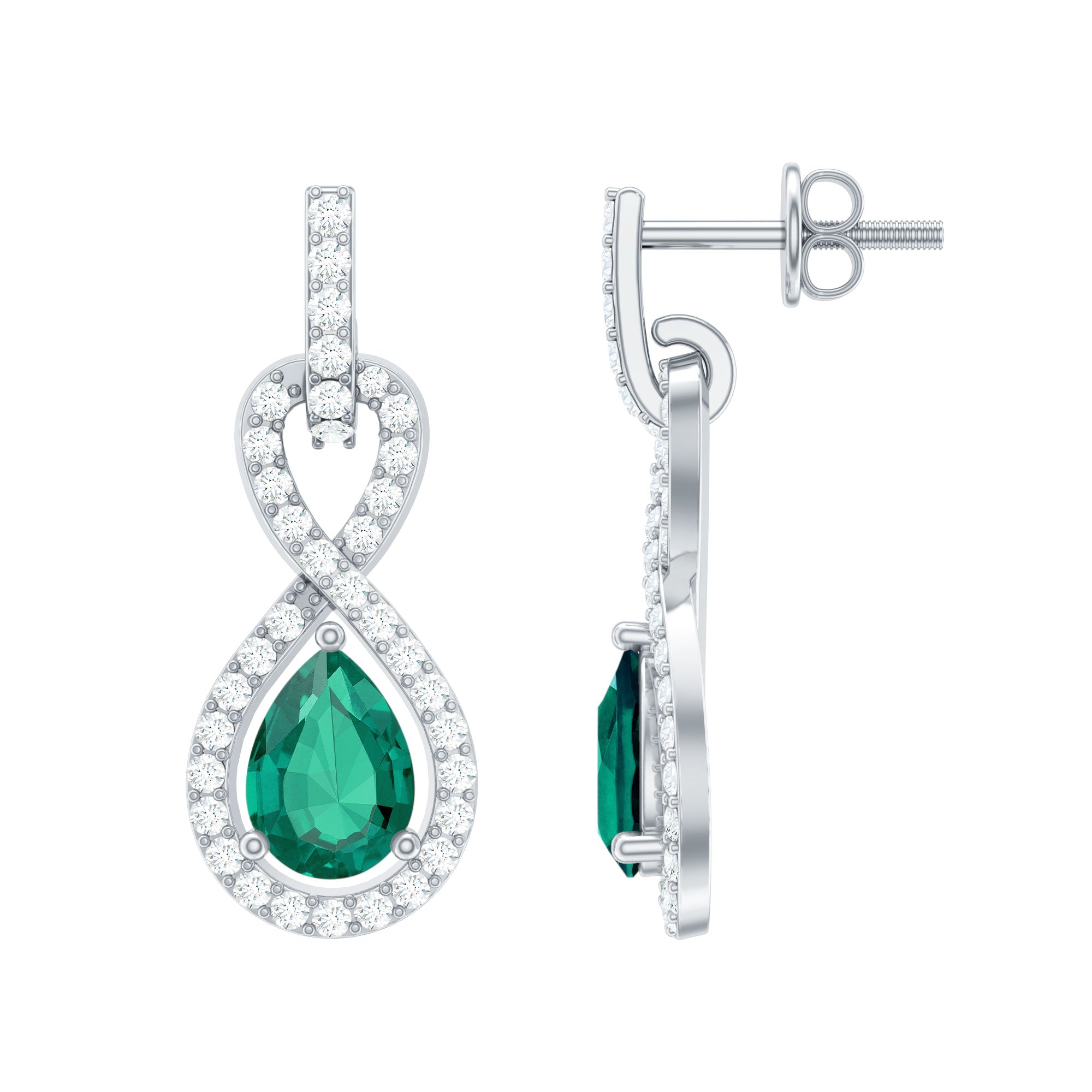 Lab Created Emerald Infinity Drop Earrings with Moissanite