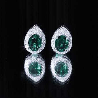 Lab Created 6X8 MM Emerald Teardrop Stud Earrings with Moissanite Halo