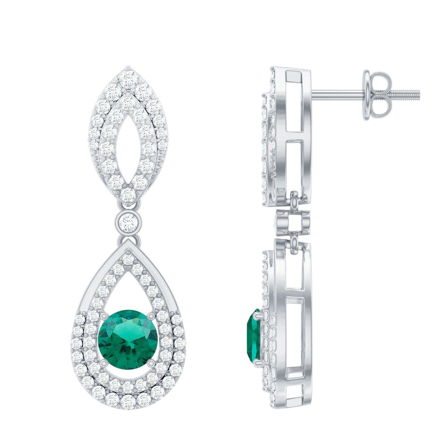 Silver Lab Grown Emerald Teardrop Earrings for Women