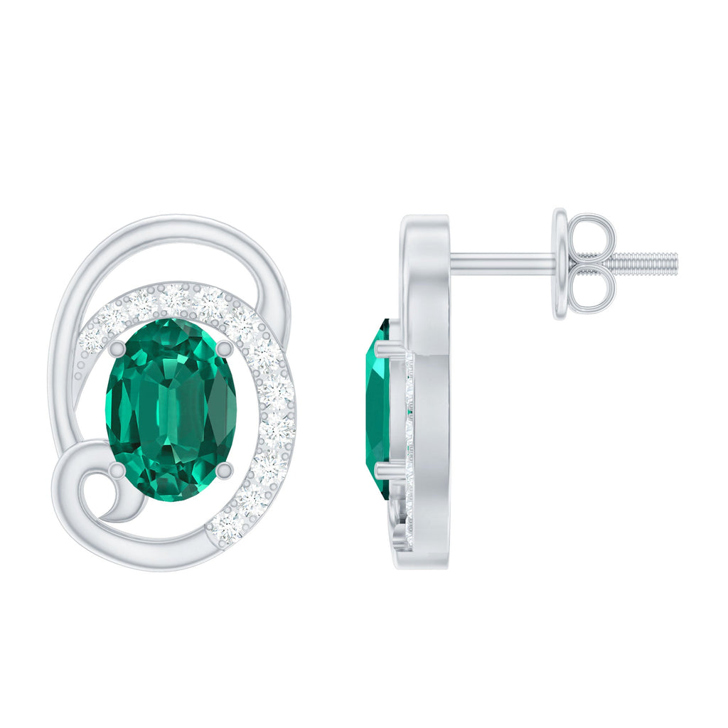 Oval Shaped 5X7 MM Lab Grown Emerald Designer Stud Earrings