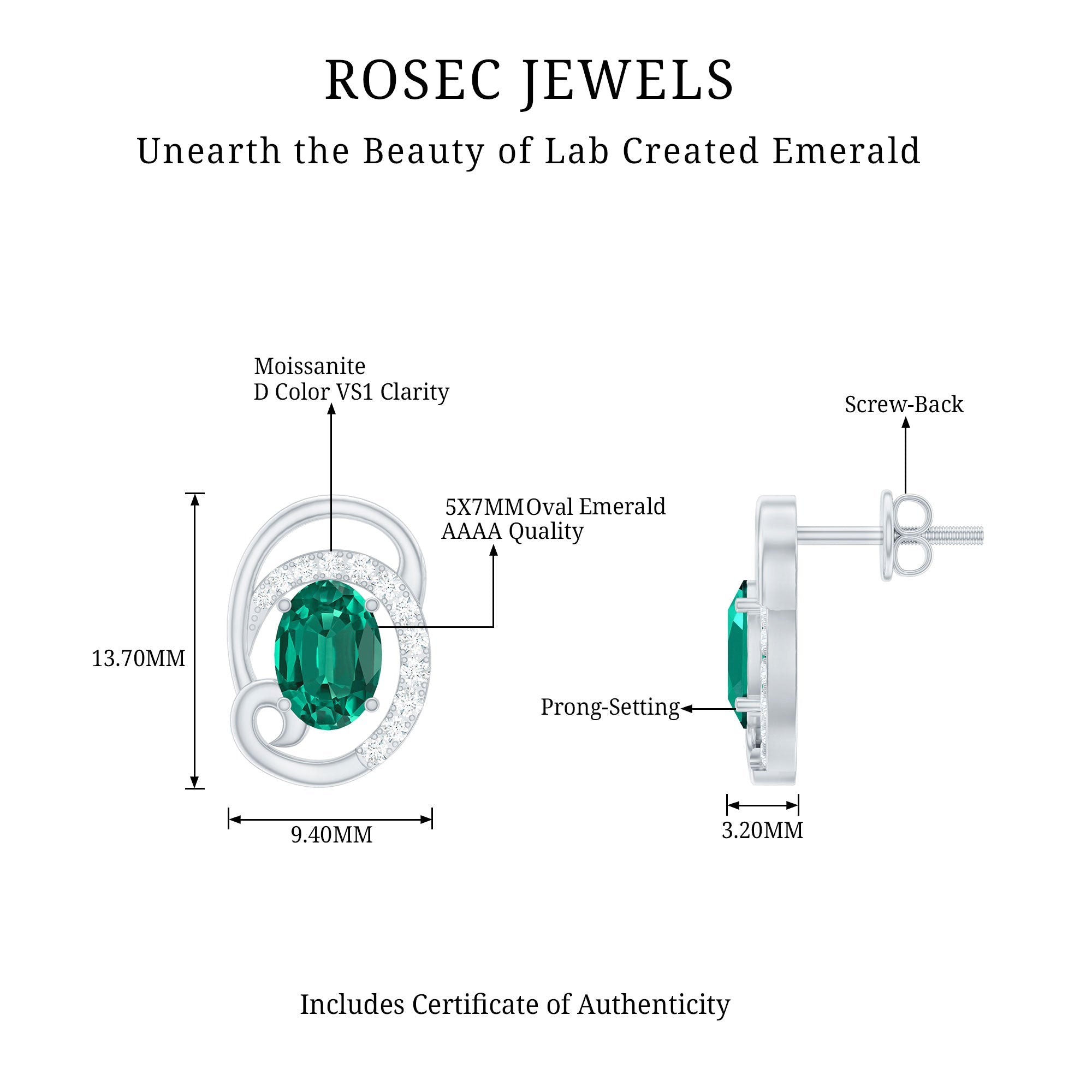 Oval Shaped 5X7 MM Lab Grown Emerald Designer Stud Earrings