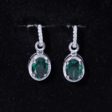 Vintage Inspired 6X8 MM Oval Lab Emerald Drop Earrings for Wedding