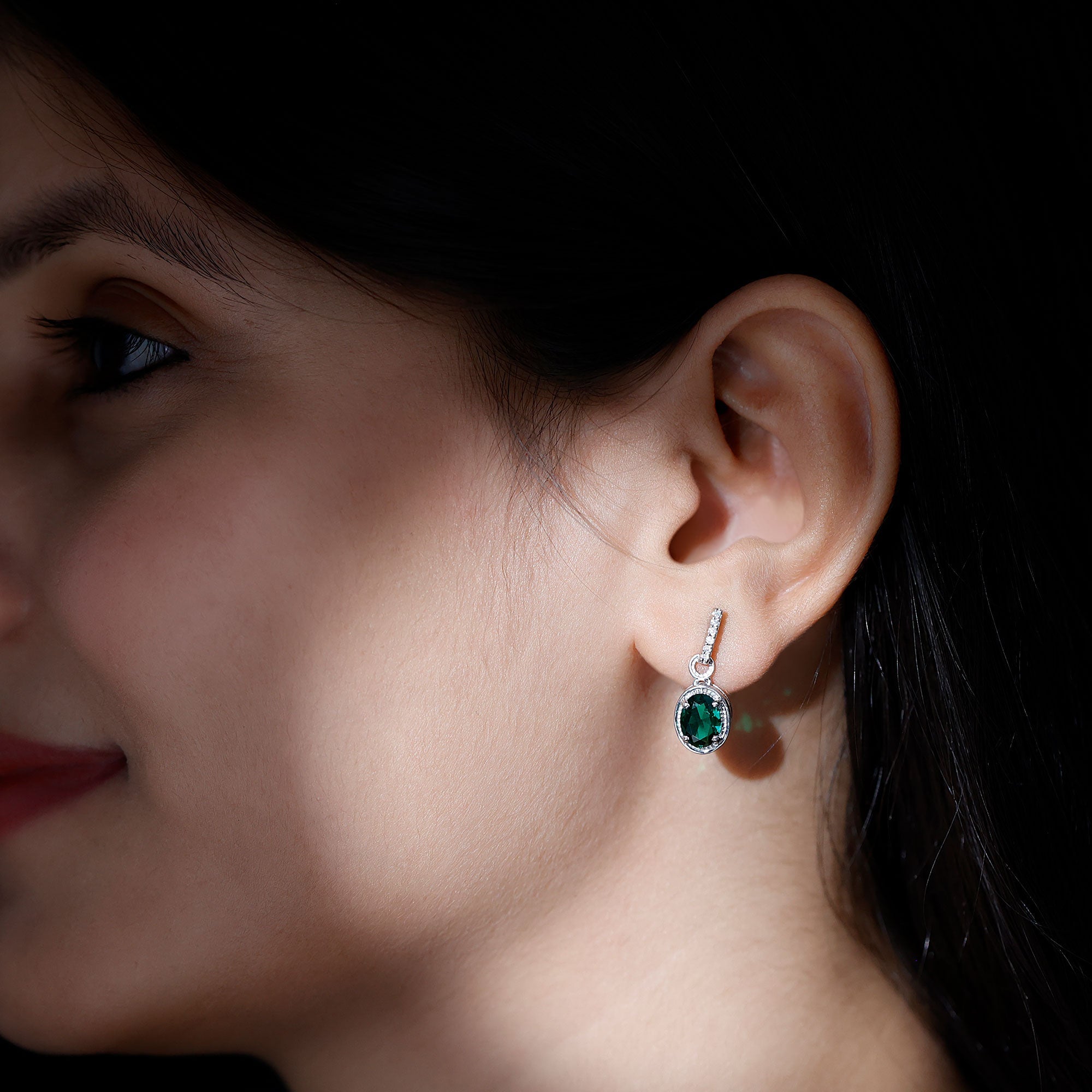 Vintage Inspired 6X8 MM Oval Lab Emerald Drop Earrings for Wedding