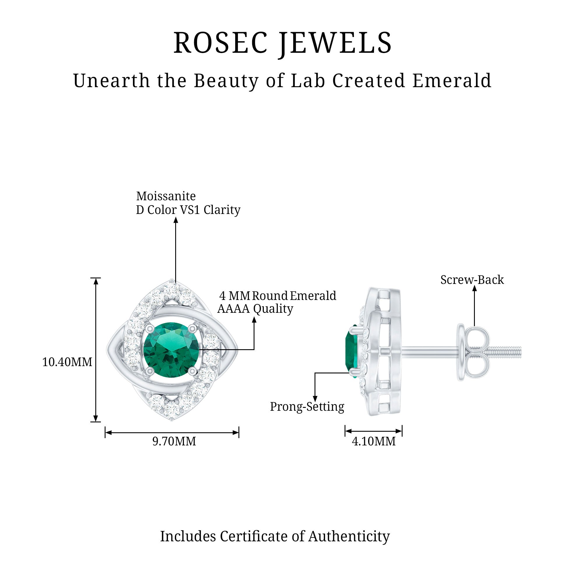 Minimalist Lab Created Emerald Moissanite Stud Earrings
