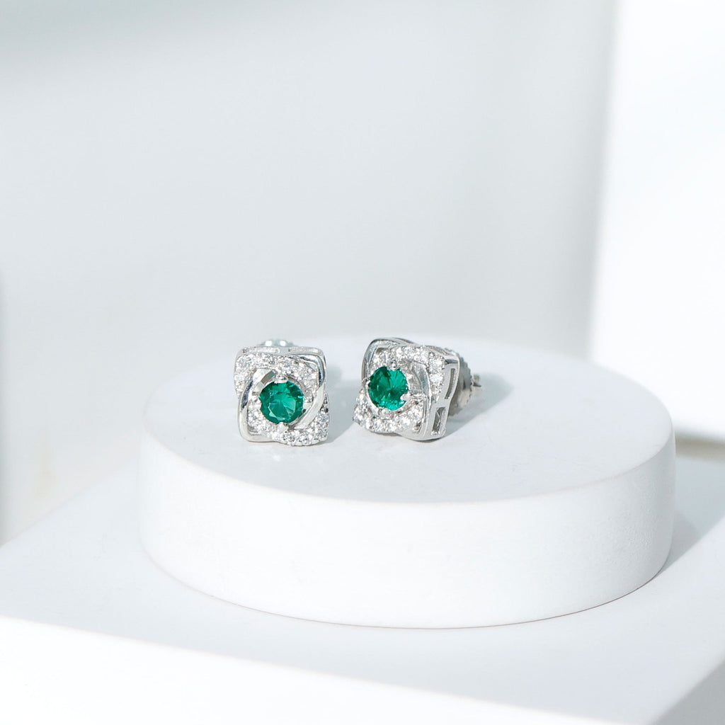 Minimalist Lab Created Emerald Moissanite Stud Earrings
