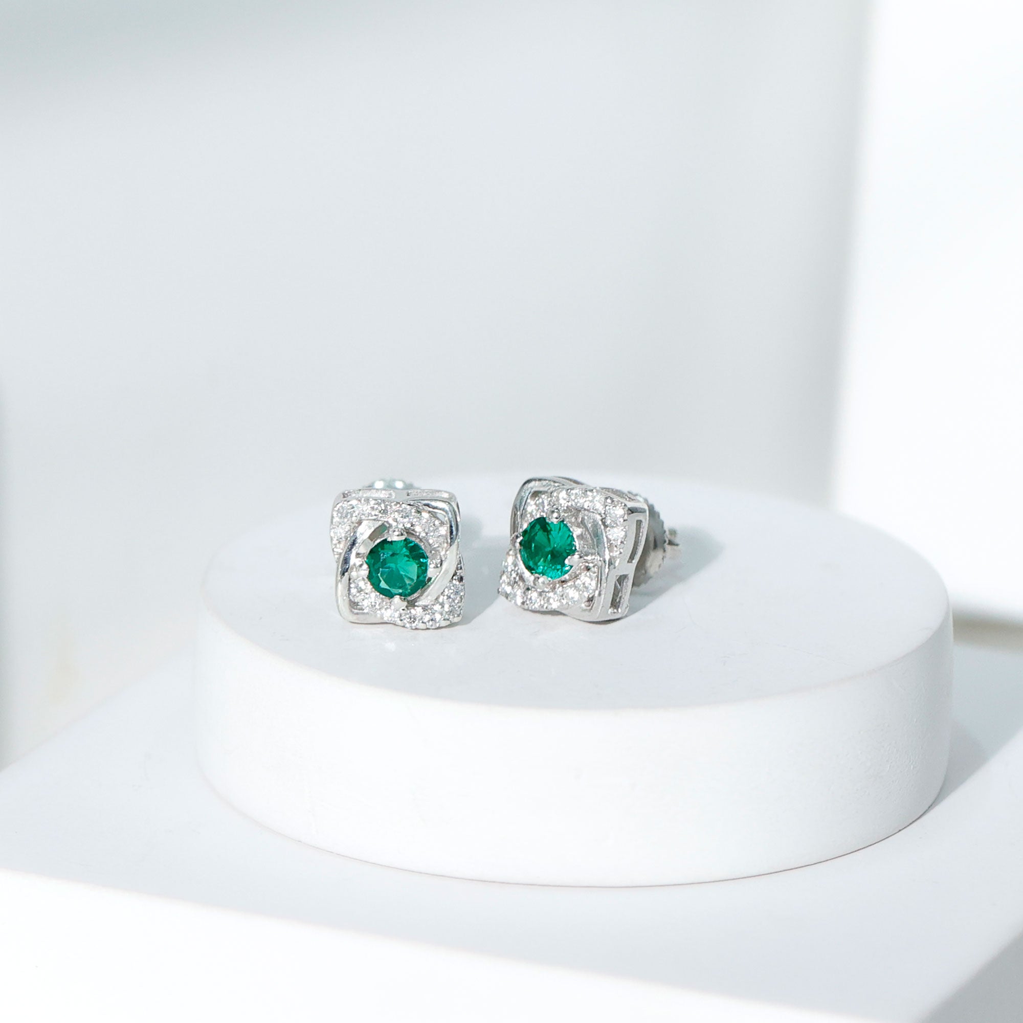 Minimalist Lab Created Emerald Moissanite Stud Earrings