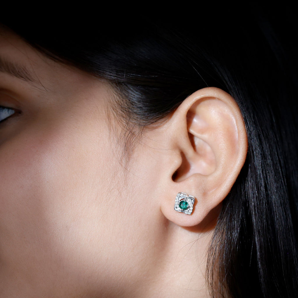 Minimalist Lab Created Emerald Moissanite Stud Earrings