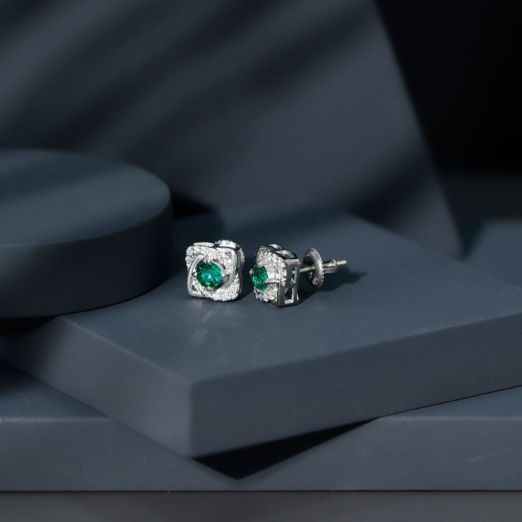 Minimalist Lab Created Emerald Moissanite Stud Earrings