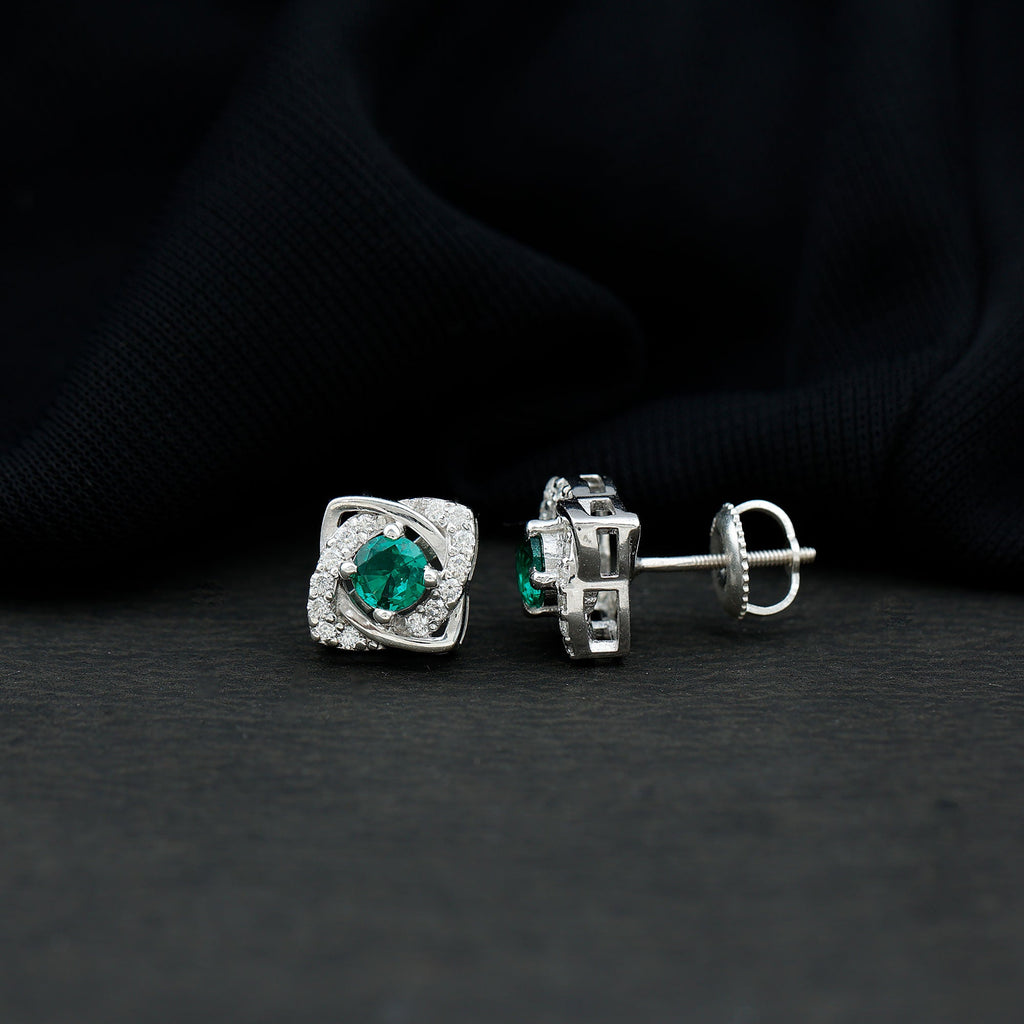 Minimalist Lab Created Emerald Moissanite Stud Earrings