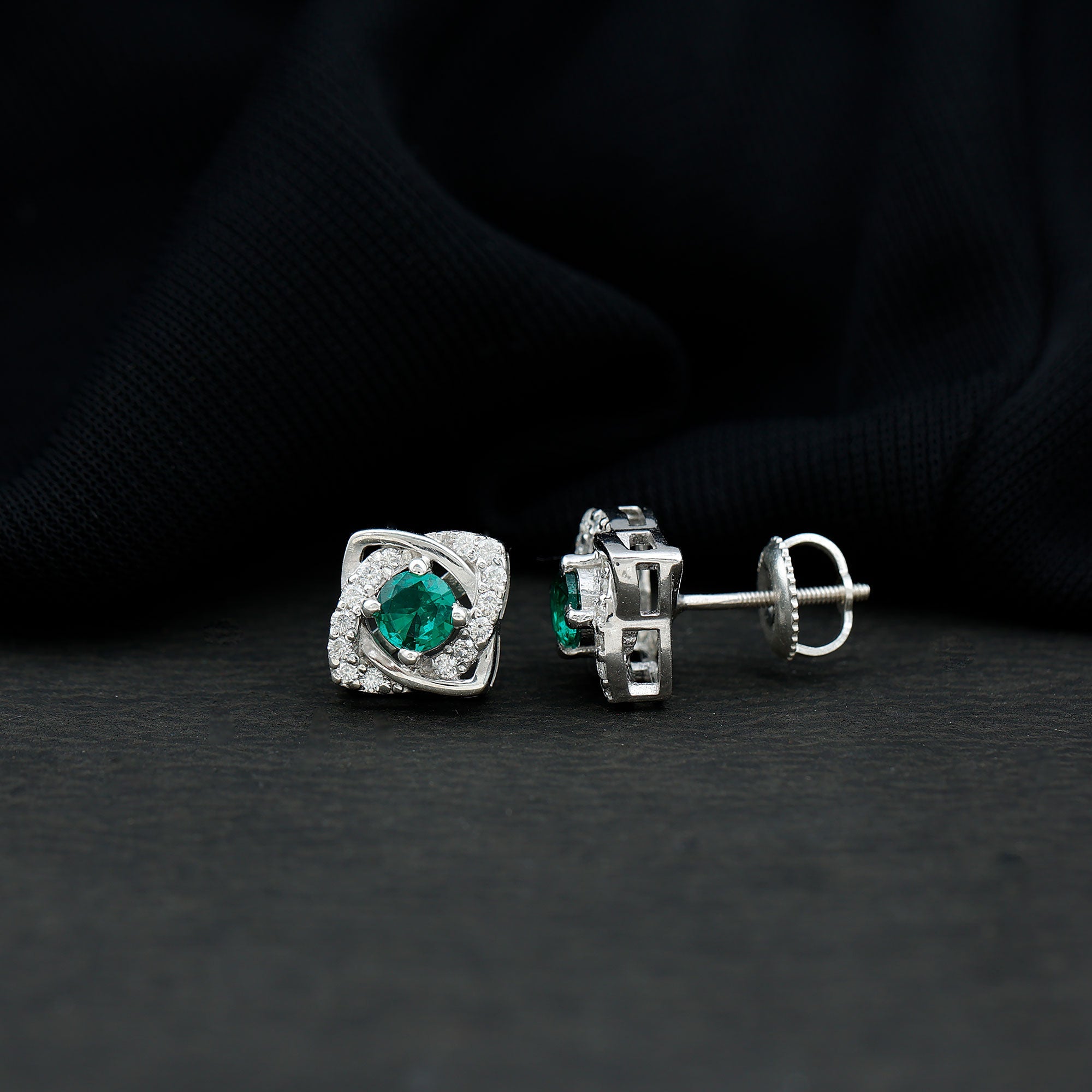 Minimalist Lab Created Emerald Moissanite Stud Earrings