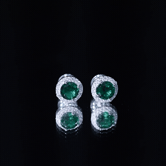 Lab Created 6MM Emerald and Moissanite Halo Stud Earrings