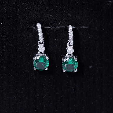 Lab Created Emerald Wedding Drop Earrings with Moissanite