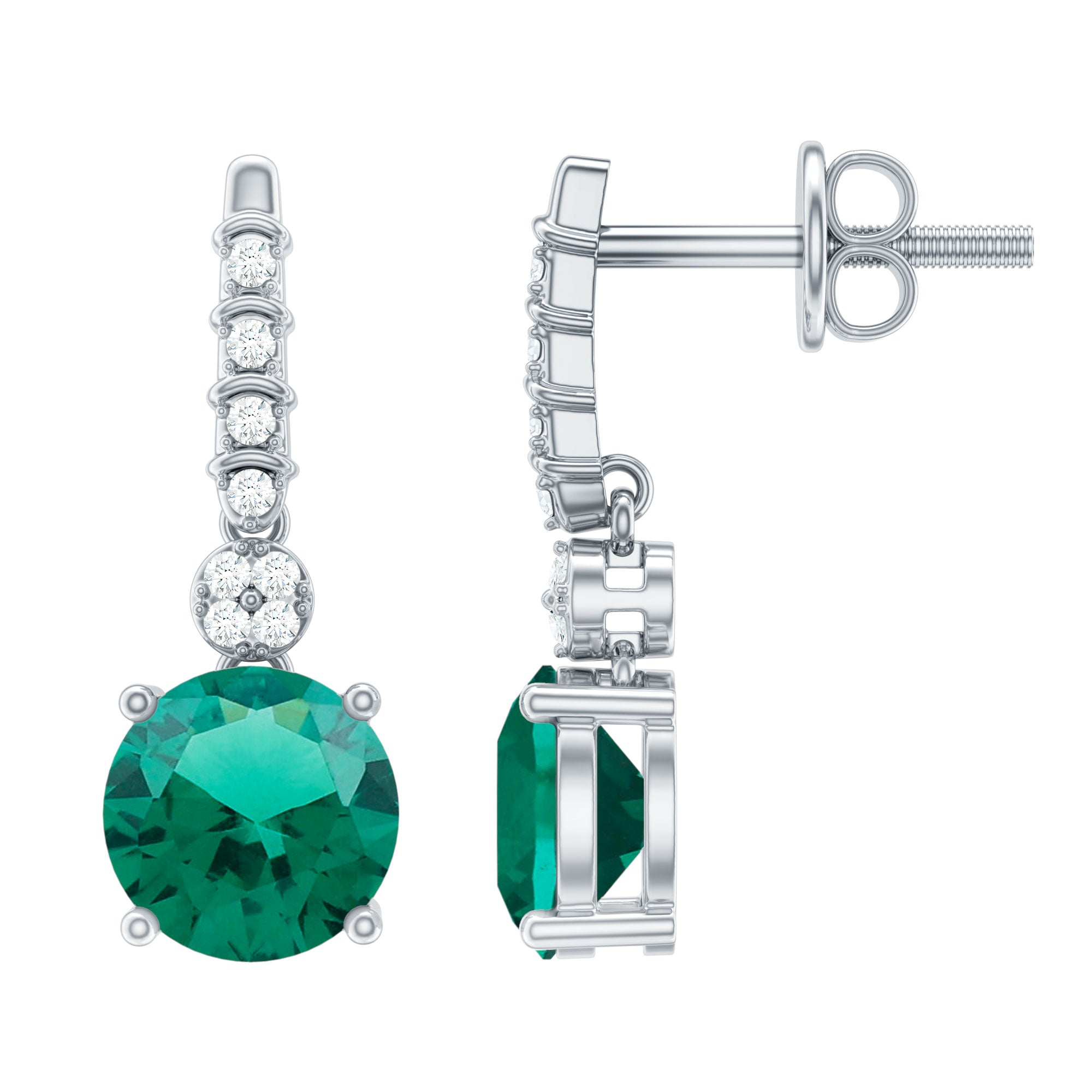 Lab Created Emerald Wedding Drop Earrings with Moissanite