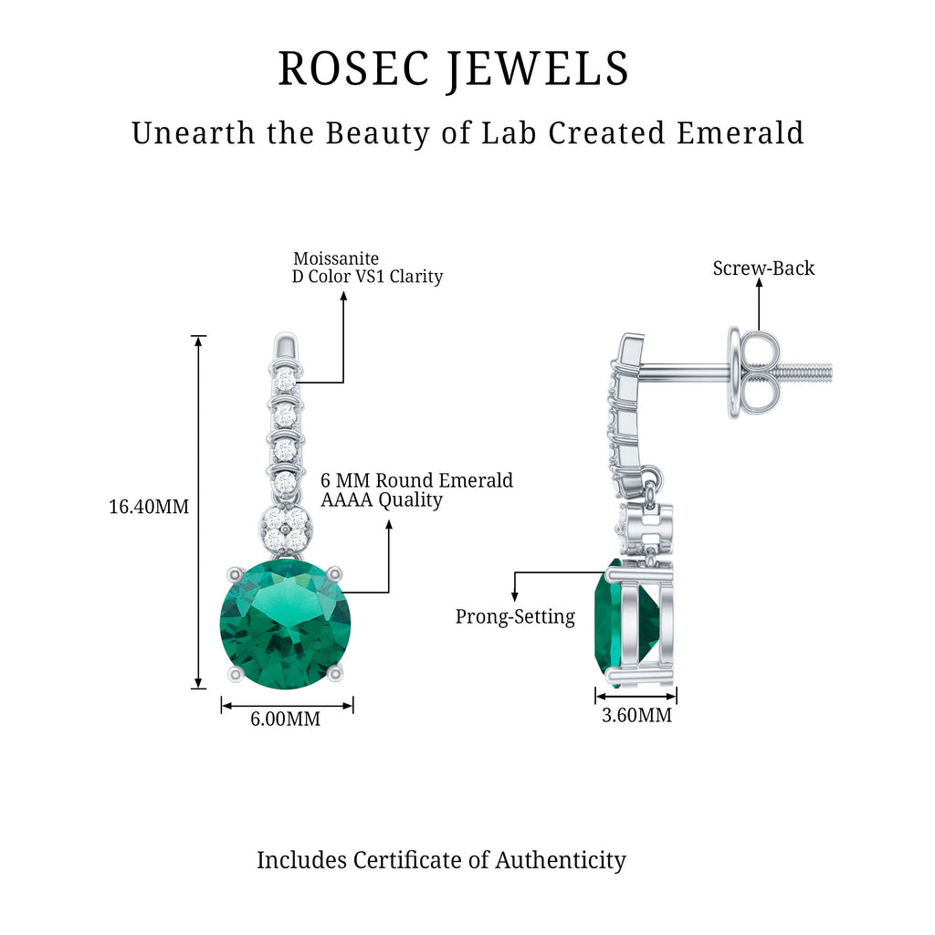 Lab Created Emerald Wedding Drop Earrings with Moissanite