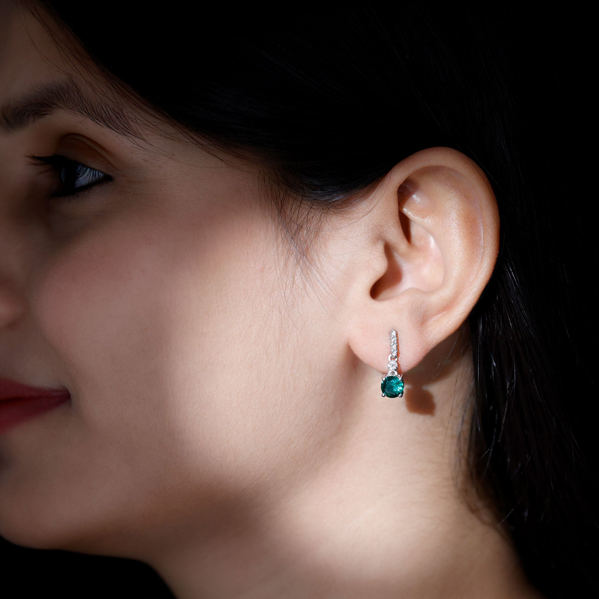 Lab Created Emerald Wedding Drop Earrings with Moissanite