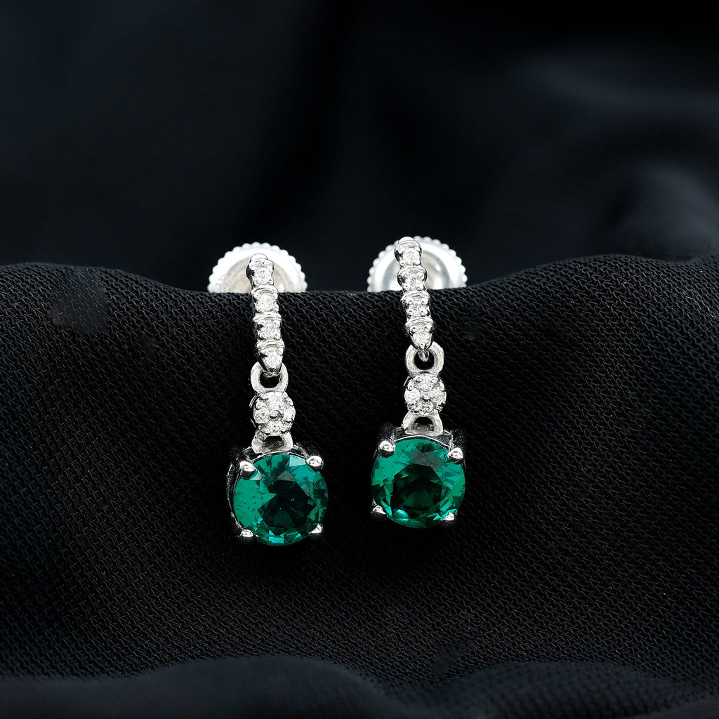Lab Created Emerald Wedding Drop Earrings with Moissanite
