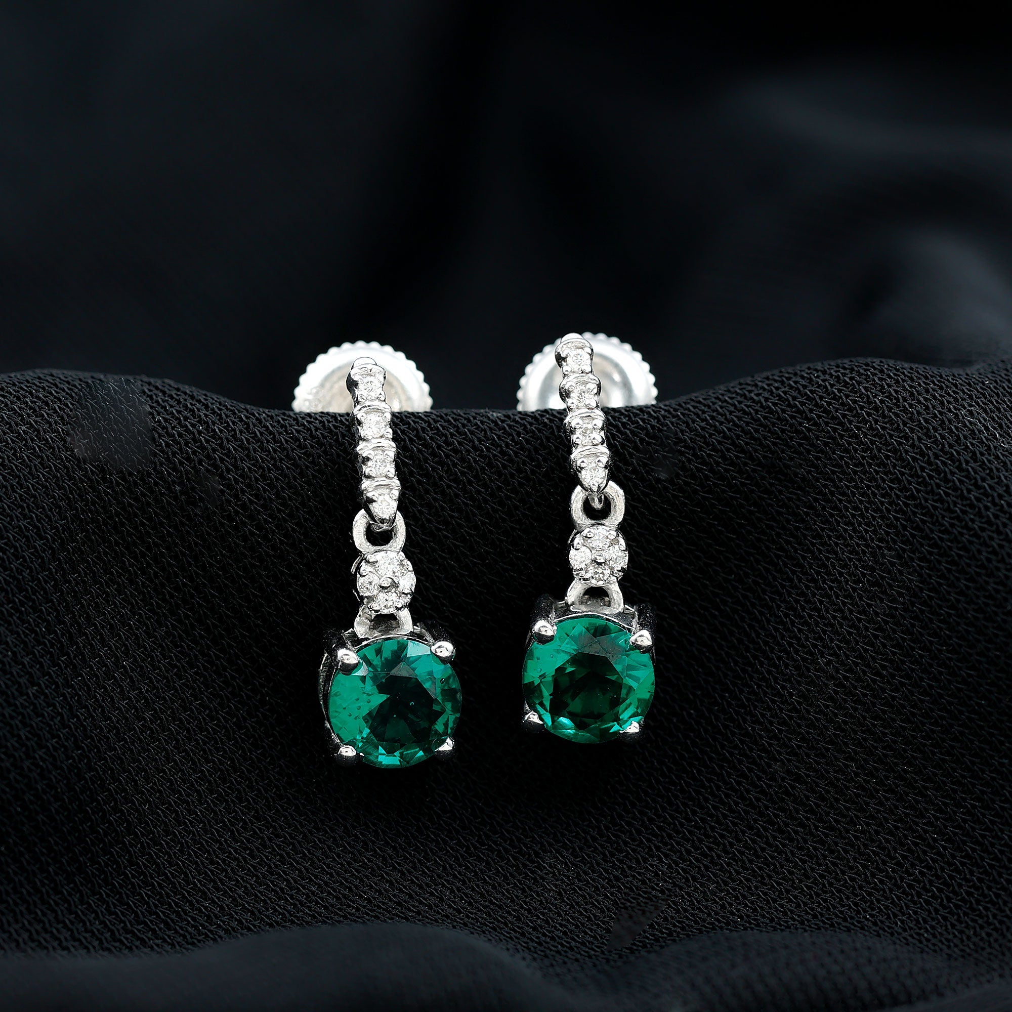 Lab Created Emerald Wedding Drop Earrings with Moissanite