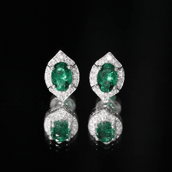 Lab Grown Emerald Statement Stud Earrings Sterling Silver