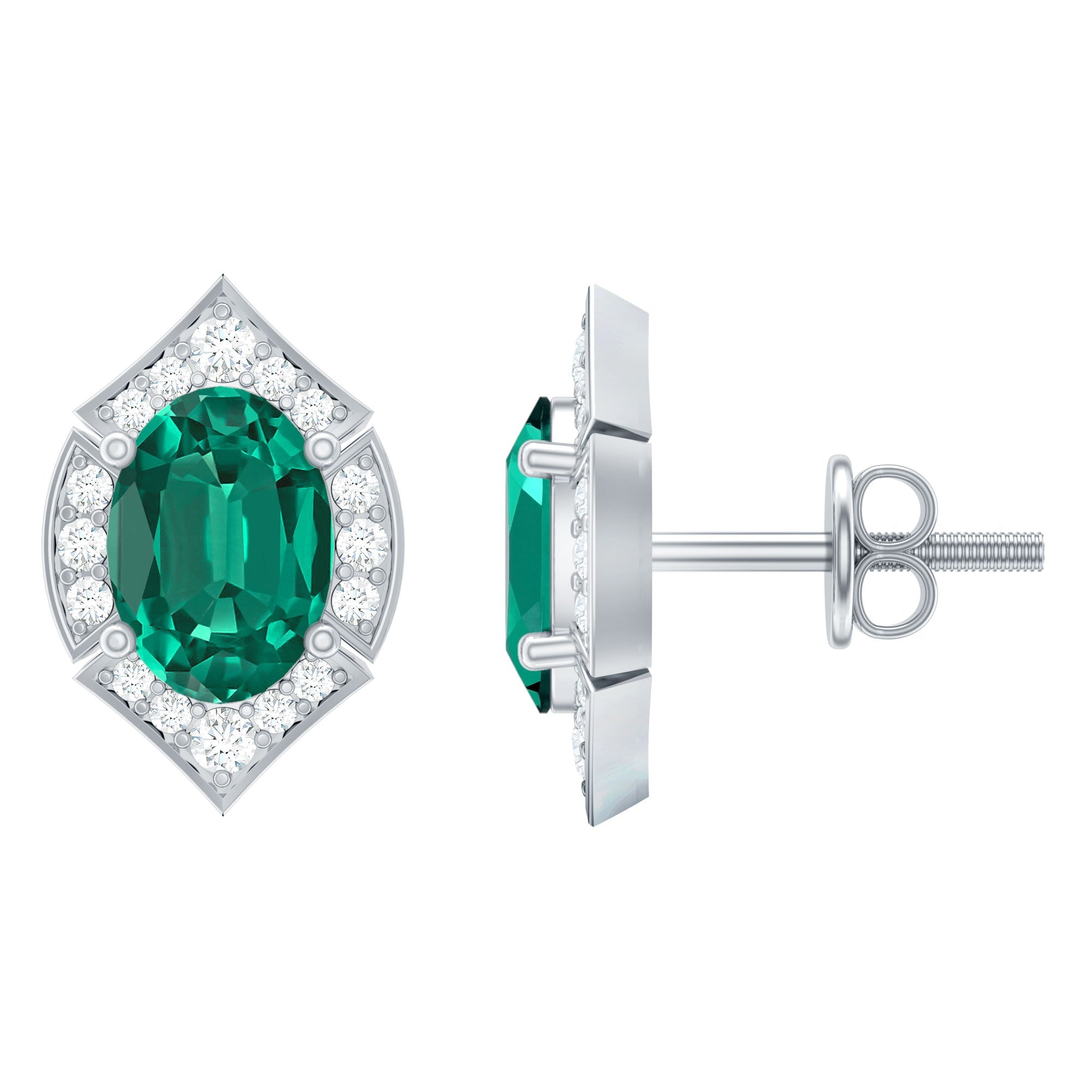 Lab Grown Emerald Statement Stud Earrings Sterling Silver