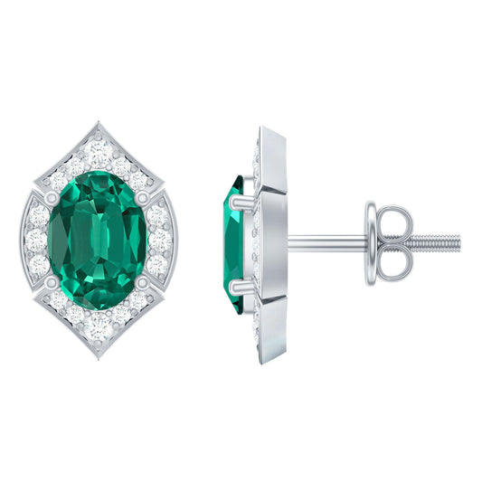 Lab Grown Emerald Statement Stud Earrings Sterling Silver