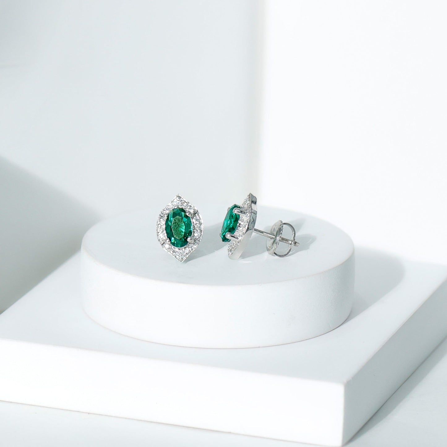 Lab Grown Emerald Statement Stud Earrings Sterling Silver