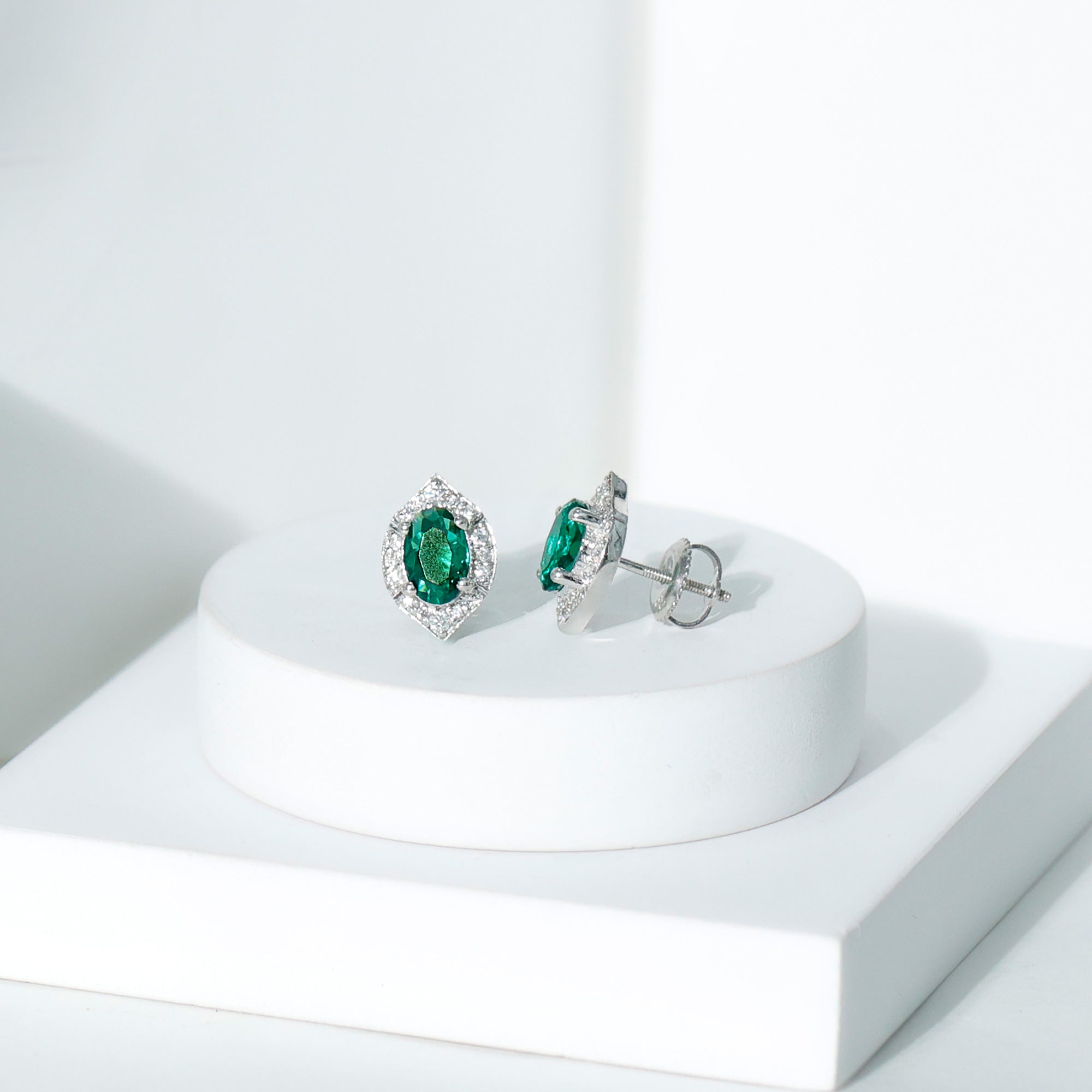 Lab Grown Emerald Statement Stud Earrings Sterling Silver