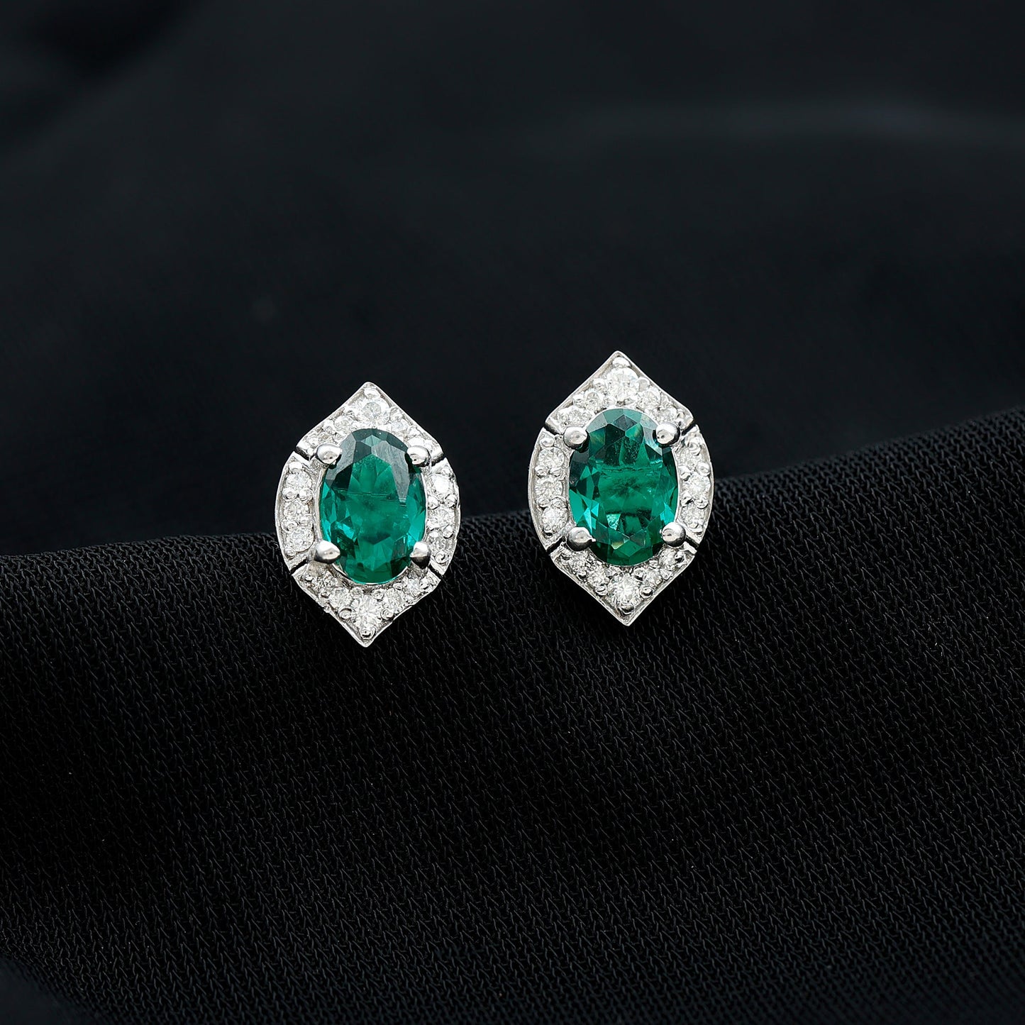 Lab Grown Emerald Statement Stud Earrings Sterling Silver