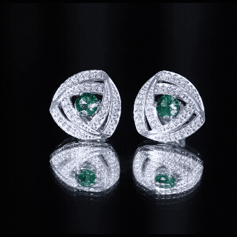 Lab Created Emerald Triangle Stud Earrings in Silver