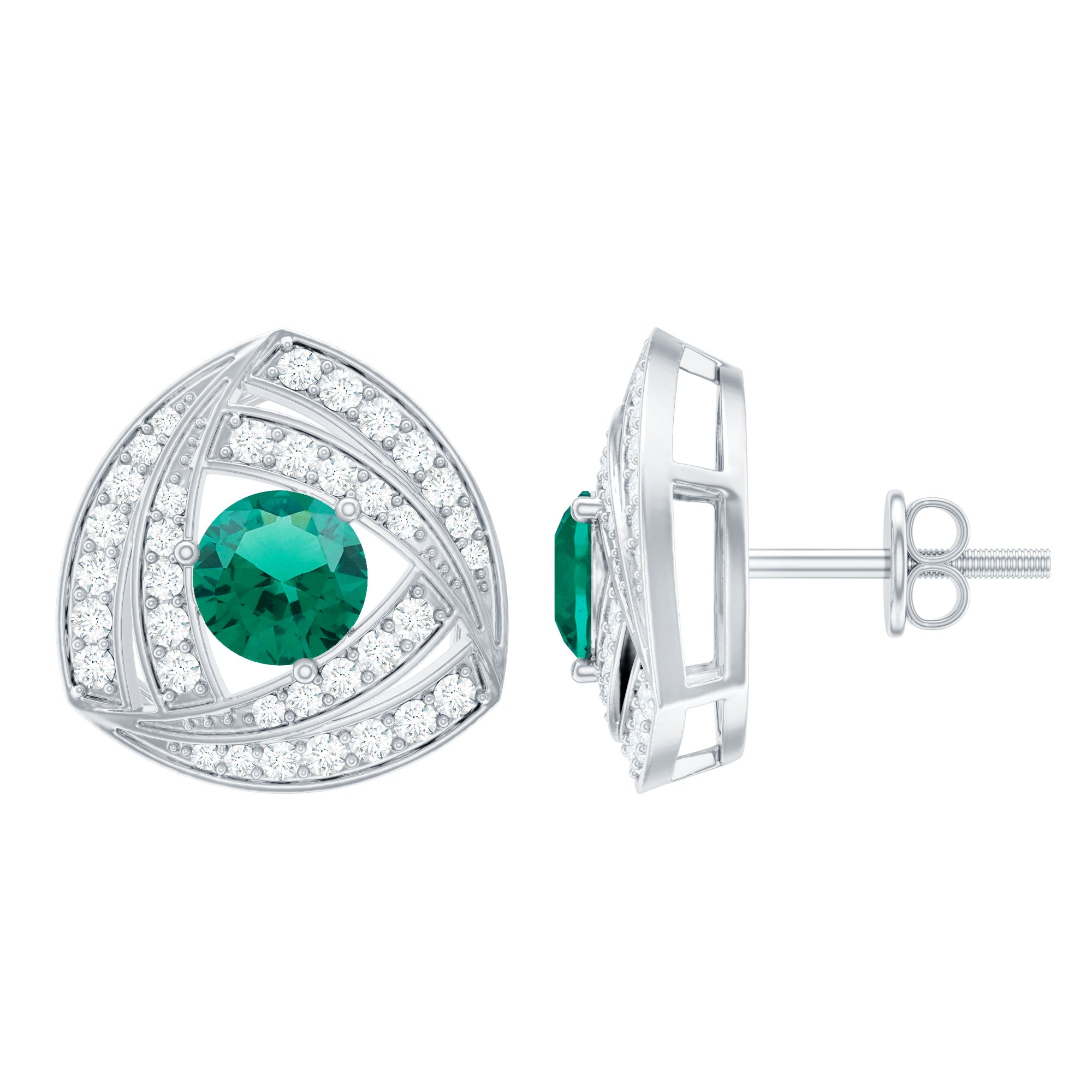Lab Created Emerald Triangle Stud Earrings in Silver