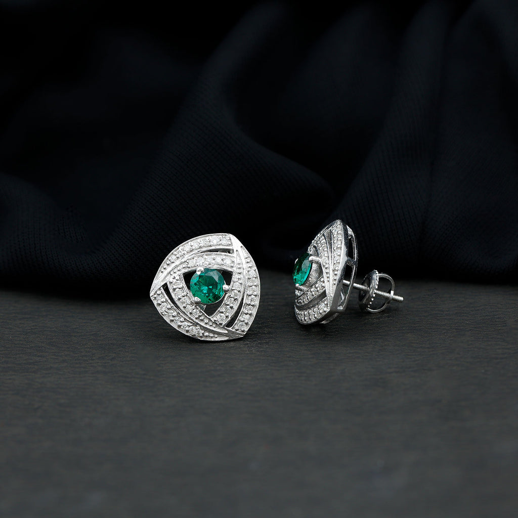 Lab Created Emerald Triangle Stud Earrings in Silver