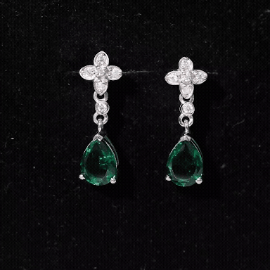 Silver Lab Grown Emerald Bridal Drop Earrings for Her