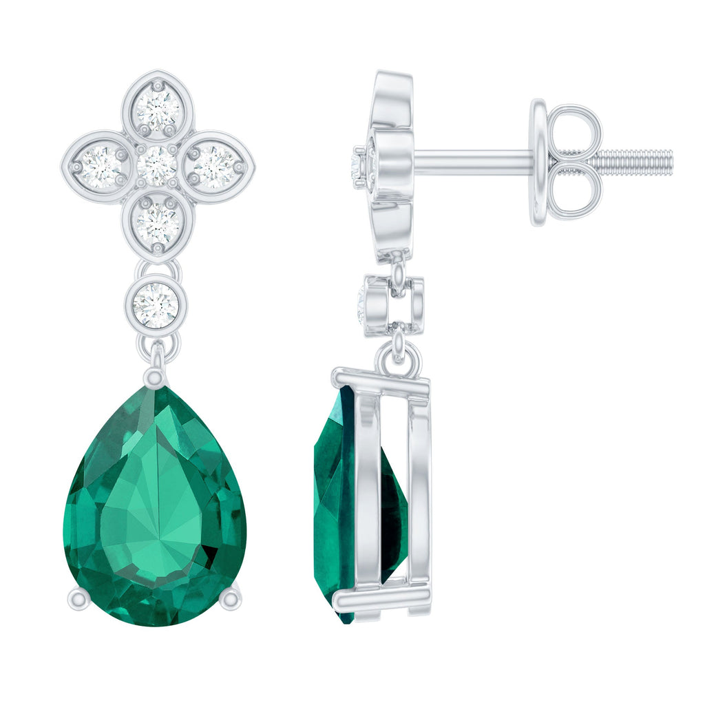 Silver Lab Grown Emerald Bridal Drop Earrings for Her