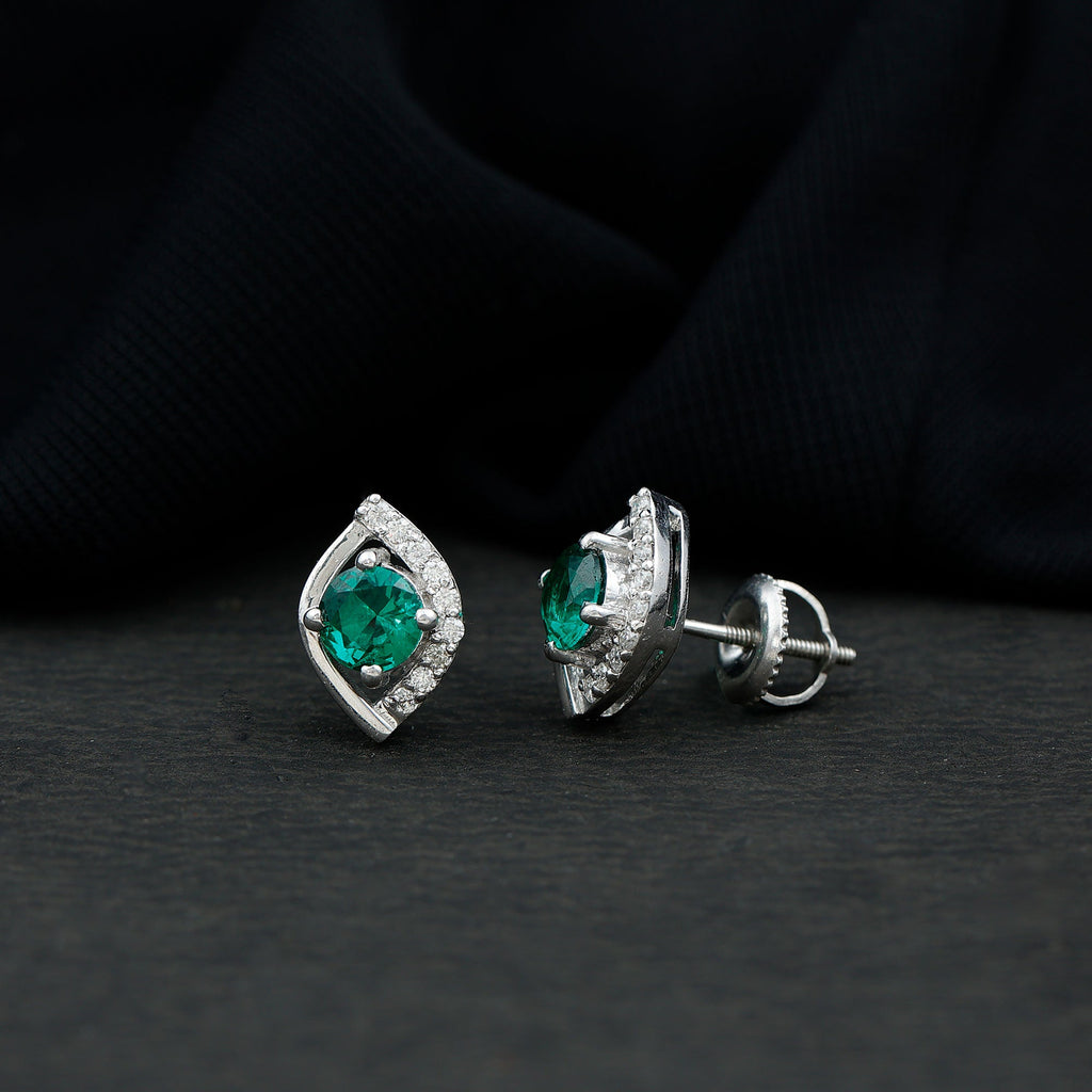 Lab Created Emerald Designer Stud Earrings with Moissanite
