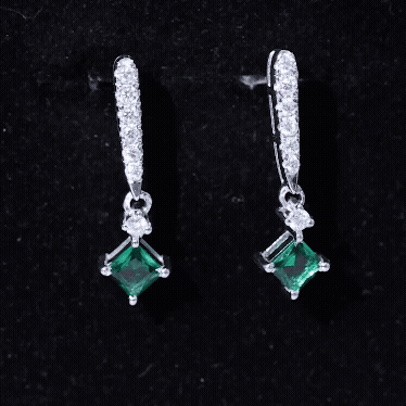 Princess Cut Lab Created Emerald Bridal Earrings
