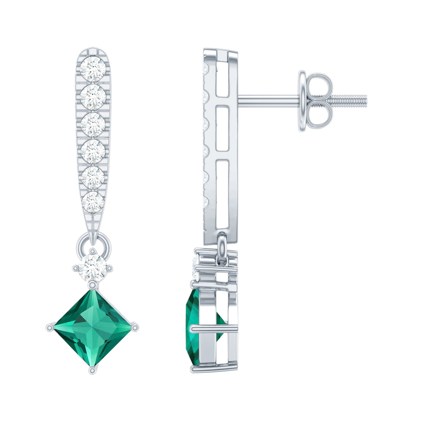 Princess Cut Lab Created Emerald Bridal Earrings