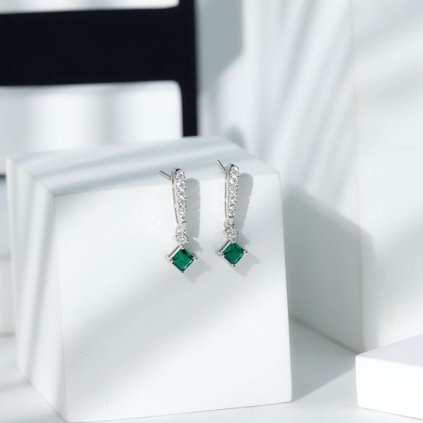 Princess Cut Lab Created Emerald Bridal Earrings