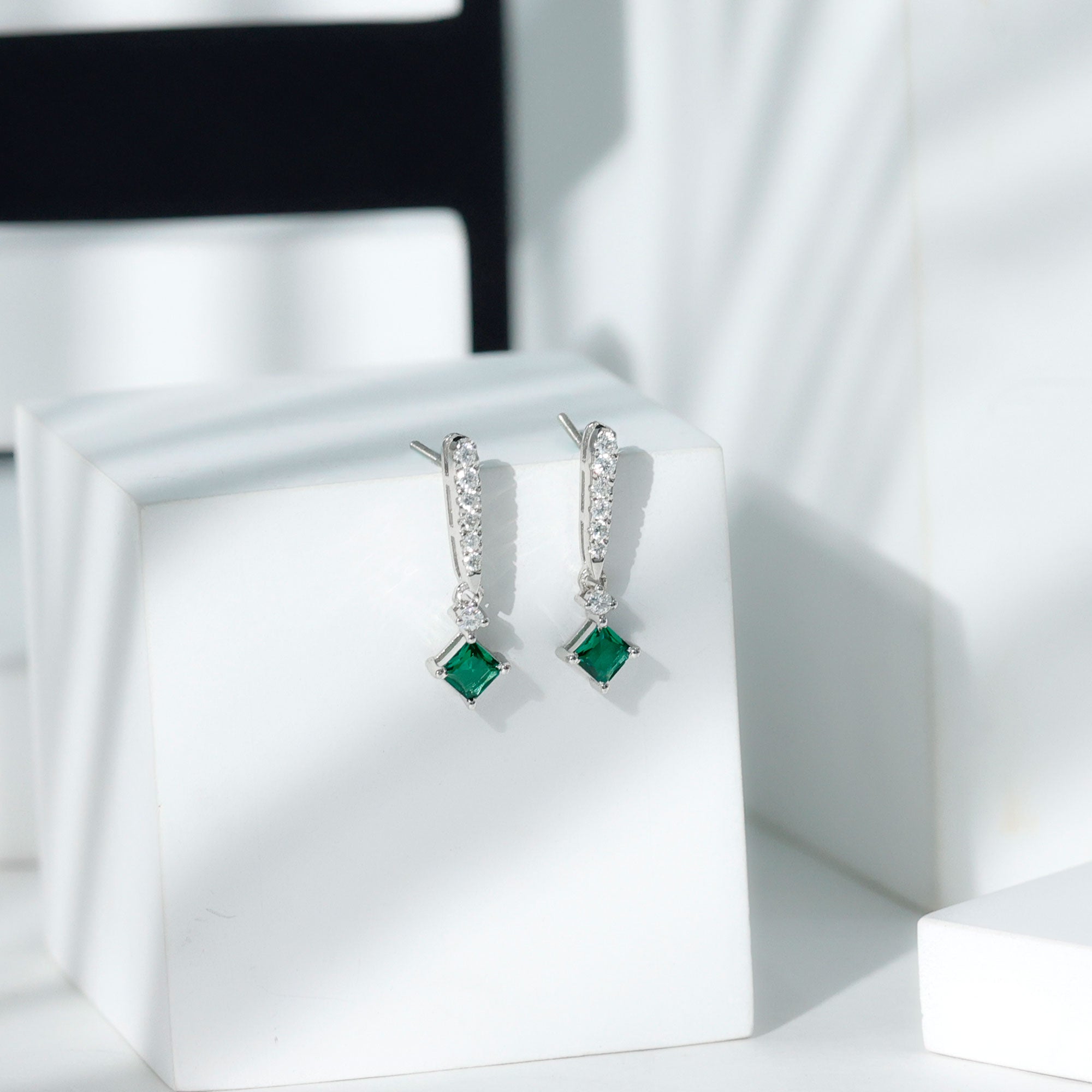 Princess Cut Lab Created Emerald Bridal Earrings