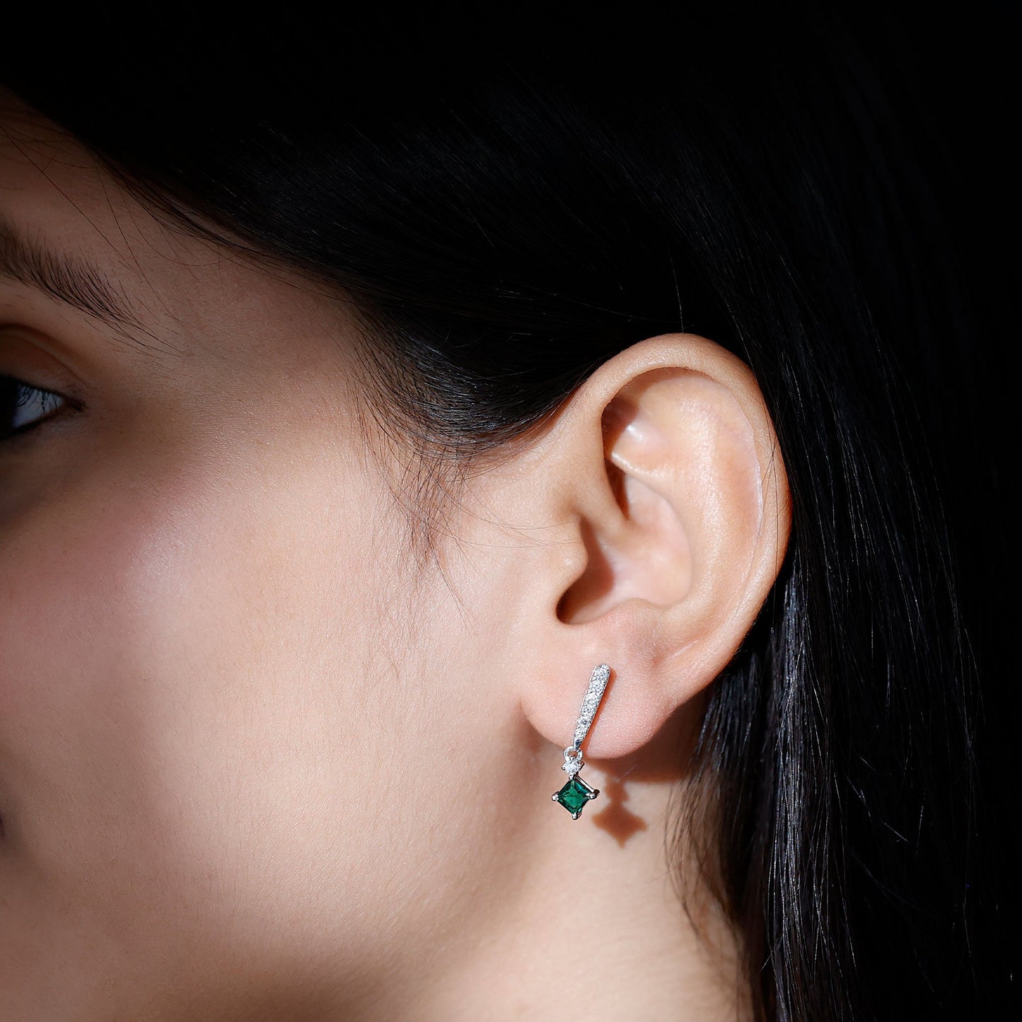 Princess Cut Lab Created Emerald Bridal Earrings